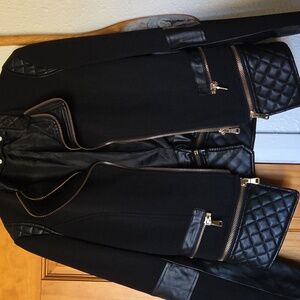 FILLMORE Double Zip Detach Bottom Moto Jacket Blazer Sz M Black/Gold